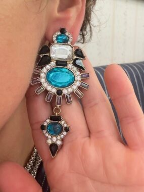 Vibrant Teal Gemstone Drop Earrings with Crystal Accents Feather weight